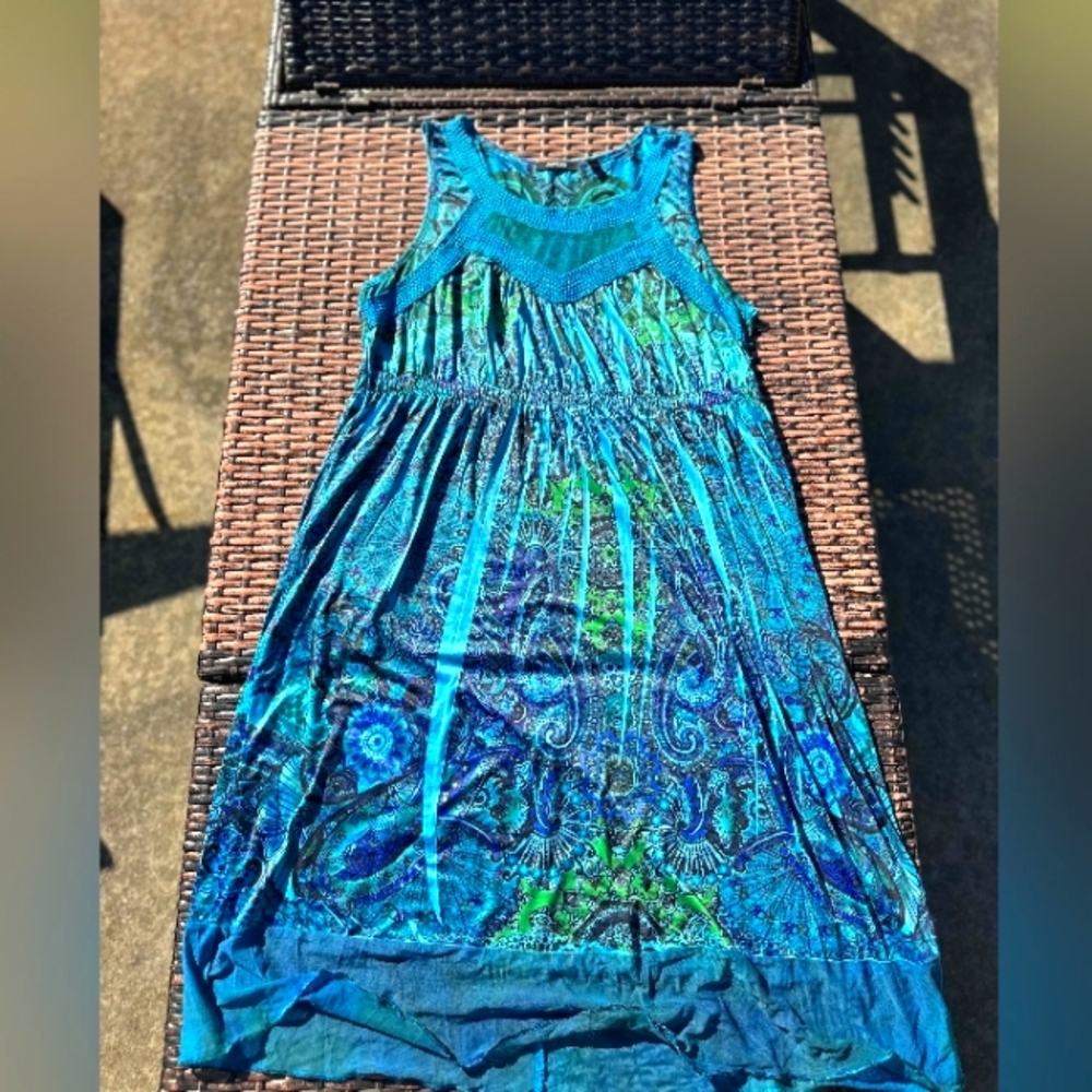 Apt 9 Teal and Green Sleeveless Patterned Dress